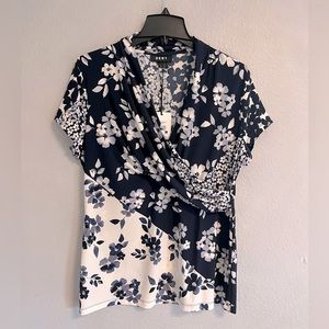 DKNY faux wrap floral top. New with tags.